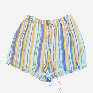 Francesca’s Miami Multicolored Striped Pull on Shorts Lined White Yellow L Pink